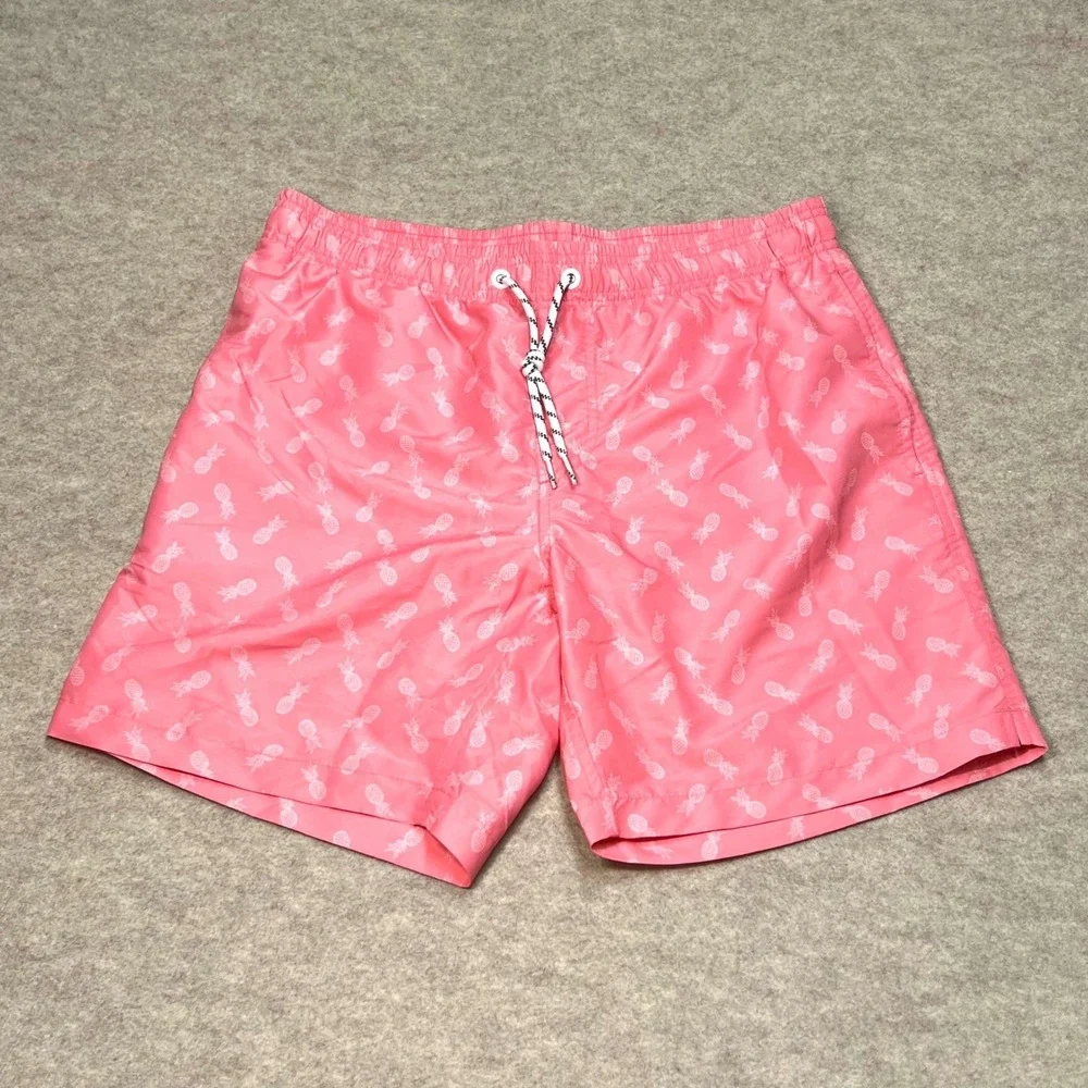 Maamgic Mens Pink Pineapple Print Swim Trunks Mesh Lined Board Shorts Sz Medium